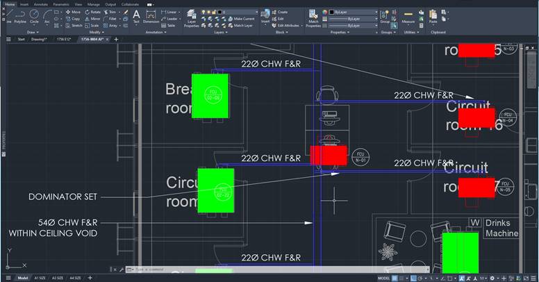 CAD drawing detailing electrical curcuit for installation.